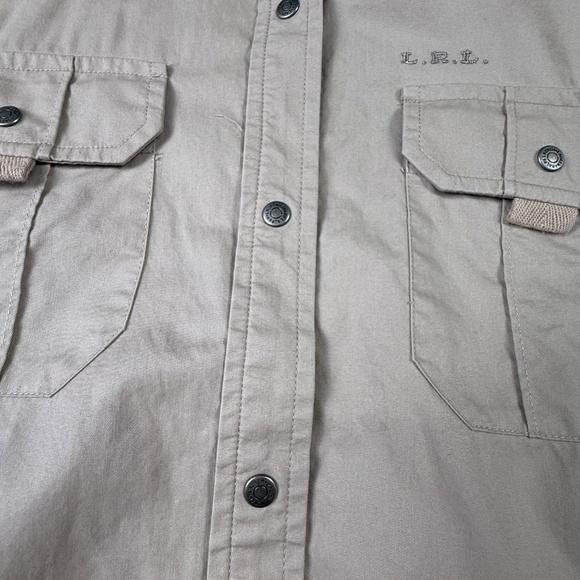 LAUREN Ralph Lauren Snap Button Down Khaki Shirt, Roll-Tab Sleeve, Safari, Sz M - Picture 6 of 13